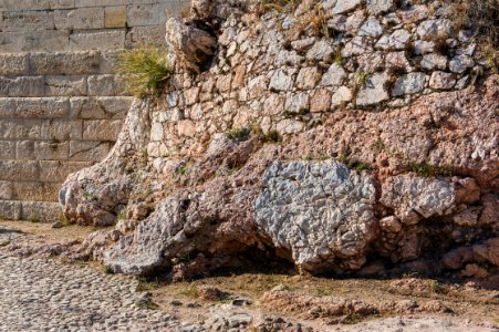Path, rock and walls of the Acropolis, Athens, Greece