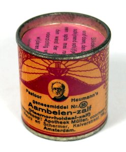 Pastoor Heumanns geneesmiddel Nr35 Aambeien-zalf (Haemorrhoidaal-zalf) blikje, foto 2 photo