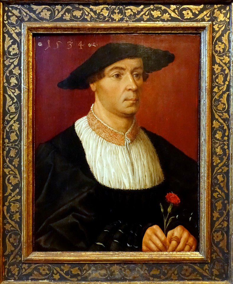 Portrait of a Man with a Pink, artist unknown, North Germany or the Netherlands, 16th century, oil on panel - Krannert Art Museum, UIUC - DSC06310