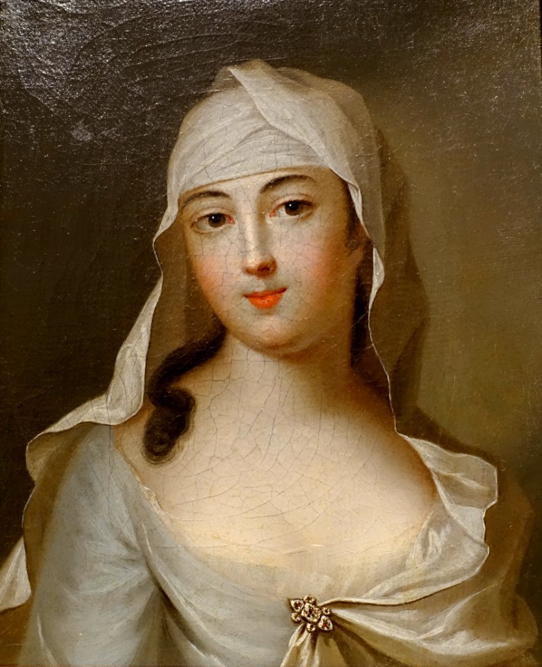 Portrait of a woman with a white headscarf, artist unknown, oil on canvas - Villa Vauban - Luxembourg City - DSC06494