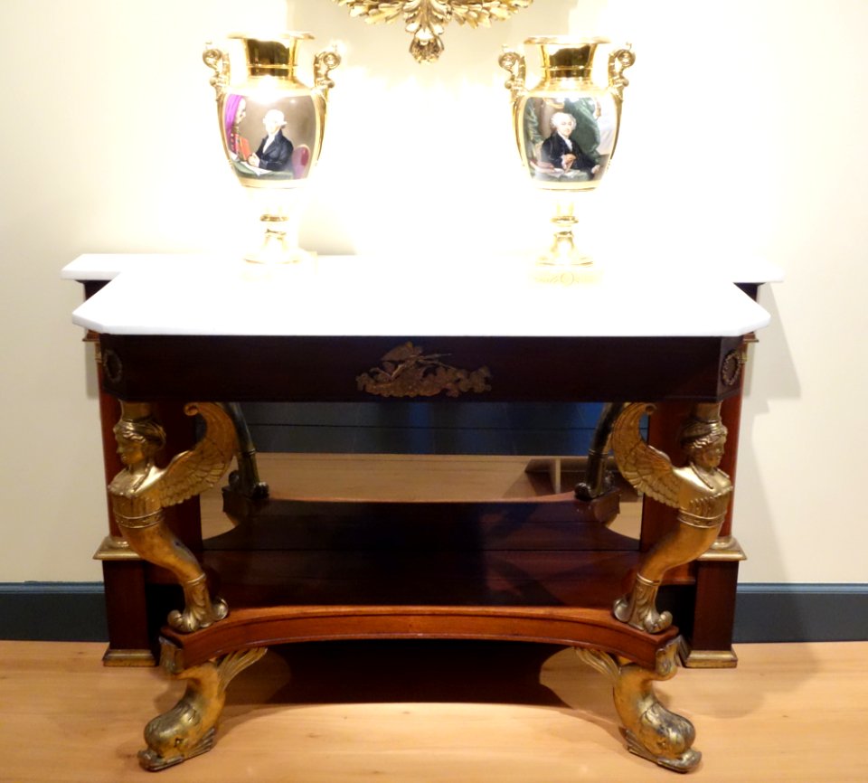 Pier Table by Charles-Honore Lannuier, New York, 1815-1819, rosewood veneer, marble, gilded gesso, gilded bronze mounts, silvered glass - Brooklyn Museum - DSC09316