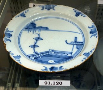 Plate, Bristol, England, c. 1750, tin-glazed earthenware, item HD 91.120 - Flynt Center of Early New England Life - Deerfield, Massachusetts - DSC04265