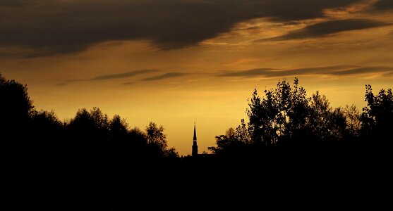 Church silhouettes sky