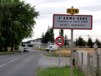 Saint-Erme-Outre-et-Ramecourt (Aisne) city limit sign Saint-Erme-gare