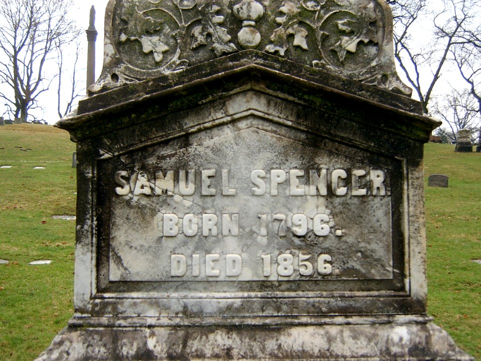 Samuel Spencer Obelisk Inscription, Allegheny Cemetery, 2015-04-09