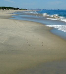 Sandy Hook beach NJ view of sand and waves photo