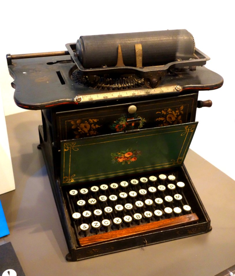 Remington No. 1 typewriter, made by Remington & Songs, Ilion, NY, 1873-1878, the first Sholes & Glidden model typewriter made by Remington - Wisconsin Historical Museum - DSC02806