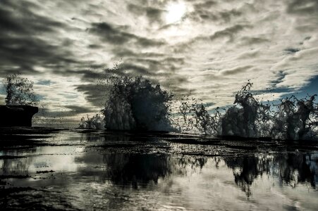 Sky breakwater grey sea