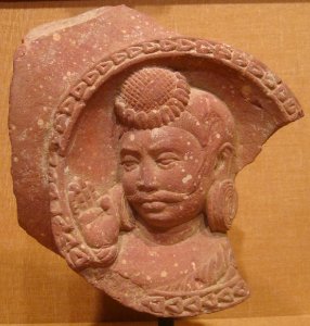 Roundel with the head of a nobleman, India, Mathura, Uttar Pradesh, c. 1st-2nd century CE, pink sandstone, HAA photo
