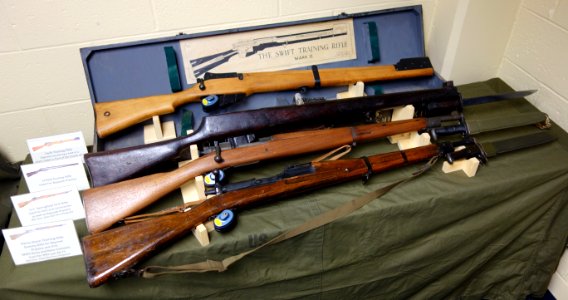 Rifles - Swift Training Rifle, Enfield Dummy Rifle, US Springfield Drill Rifle, Parris-Dunn Training Rifle - Fort Devens Museum - DSC07087