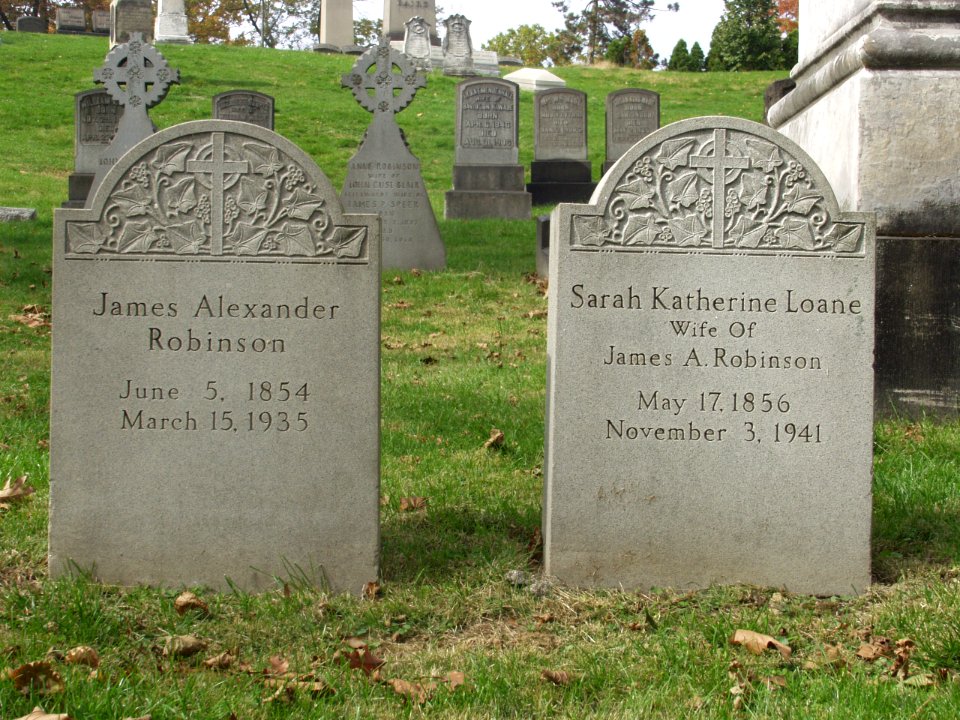 Robinson (James Alexander and Sarah Katherine Loane), Allegheny Cemetery, 2015-10-27, 01