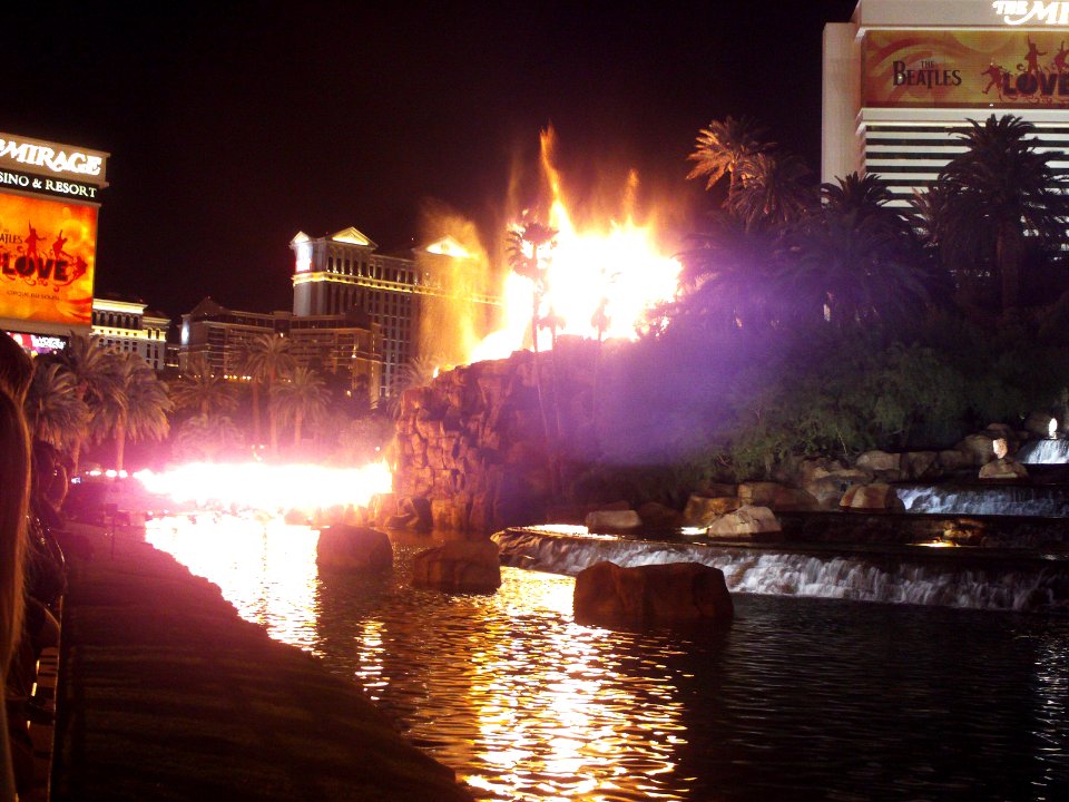 Mirage Volcano erupting