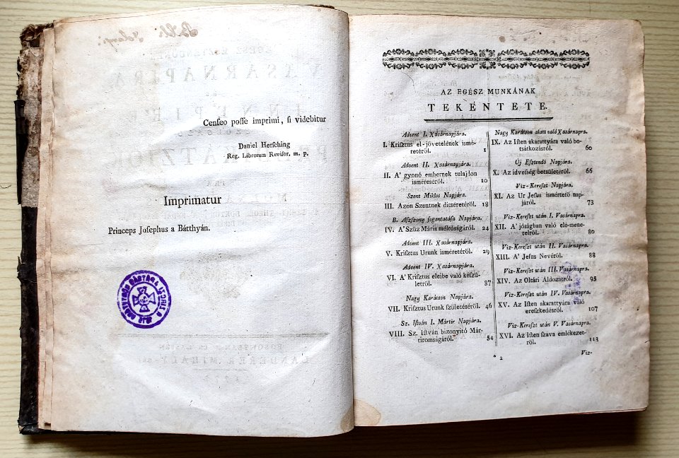 Molnár János - Vasárnapi prédikációk, tartalomjegyzék (1777) (Sunday preachings, contents)