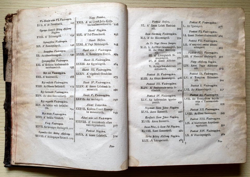 Molnár János - Vasárnapi prédikációk, tartalomjegyzék (1777) (Sunday preachings, contents) 2