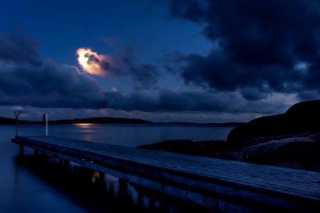 Moon over jetty on Kolleröd beach 3 photo