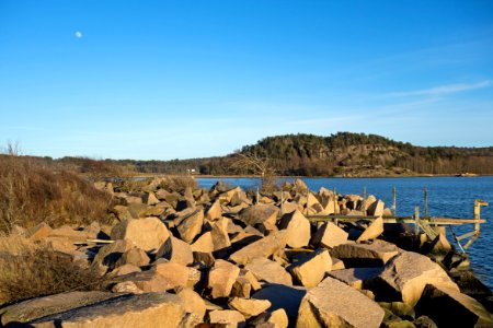 Moon over granite blocks in Norrkila 2 photo