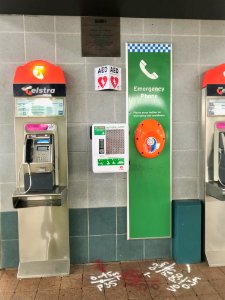 Morley Bus Station phones, aed, and plaque