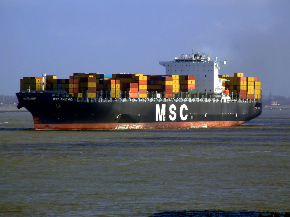 MSC Chicago p1, leaving Port of Rotterdam, Holland 08-Mar-2007