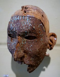 Mask, Mixtec, central Mexico, c. 1000-1500 AD, wood, turquoise, shell - Portland Art Museum - Portland, Oregon - DSC09155