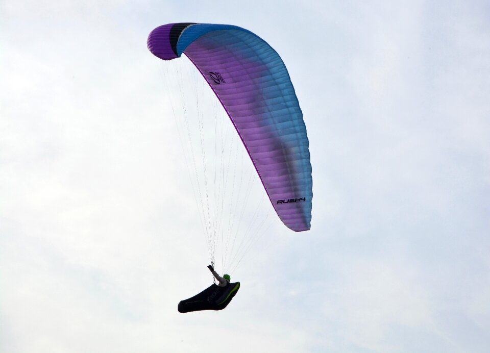Practice in free flight sailing blue purple billowing in the wind
