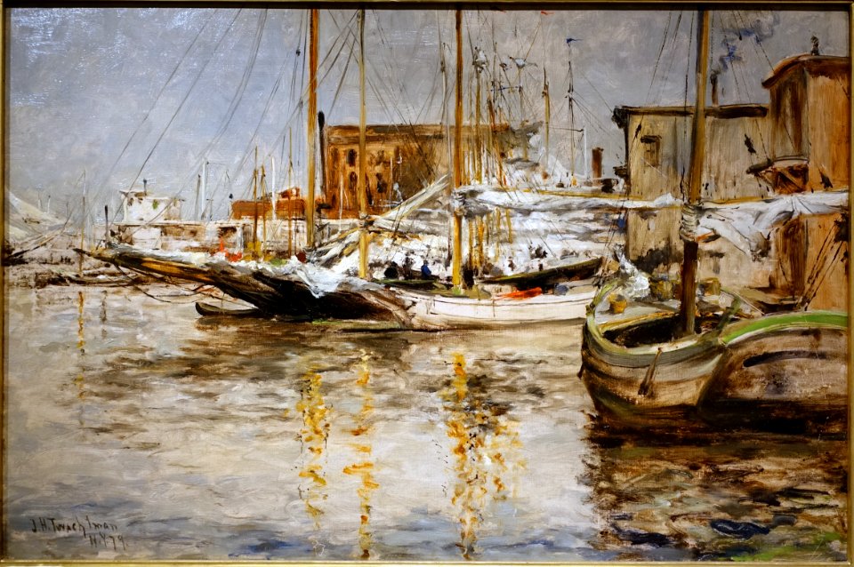 Oyster Boats by John Henry Twachtman, American, 1879, oil on canvas - Princeton University Art Museum - DSC06994