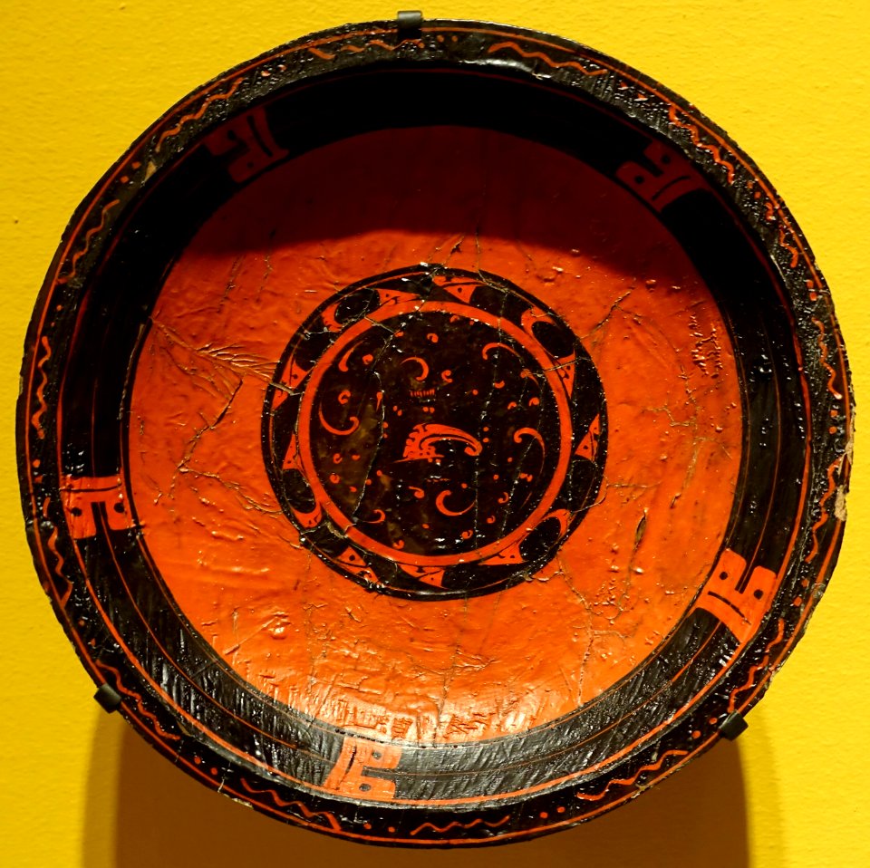 Pair of plates with stylized cloud designs, 1 of 2, Chu culture, Jiangling, Hubei, China, Warring States period, 300s-200s BC, wood, cinnabar, lacquer - Portland Art Museum - Portland, Oregon - DSC08575