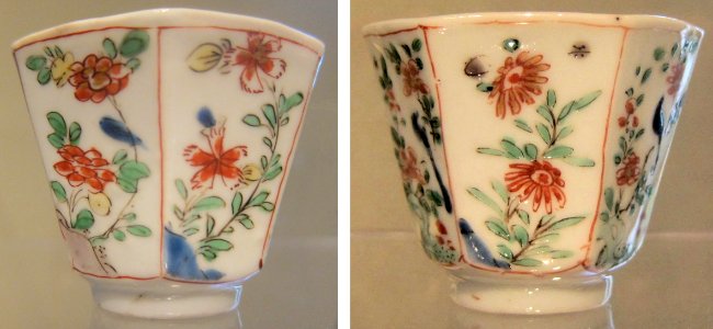 Pair of cups from China, Qing dynasty, Kangxi period, porcelain with glaze and enamels, HAA photo