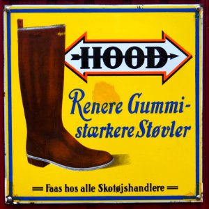 Old Danish enamel advertising sign, Hood
