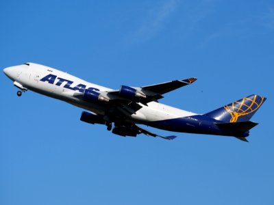 N475MC Atlas Air Boeing 747-400 takeoff from Schiphol (AMS - EHAM), The Netherlands, 18may2014, pic-2