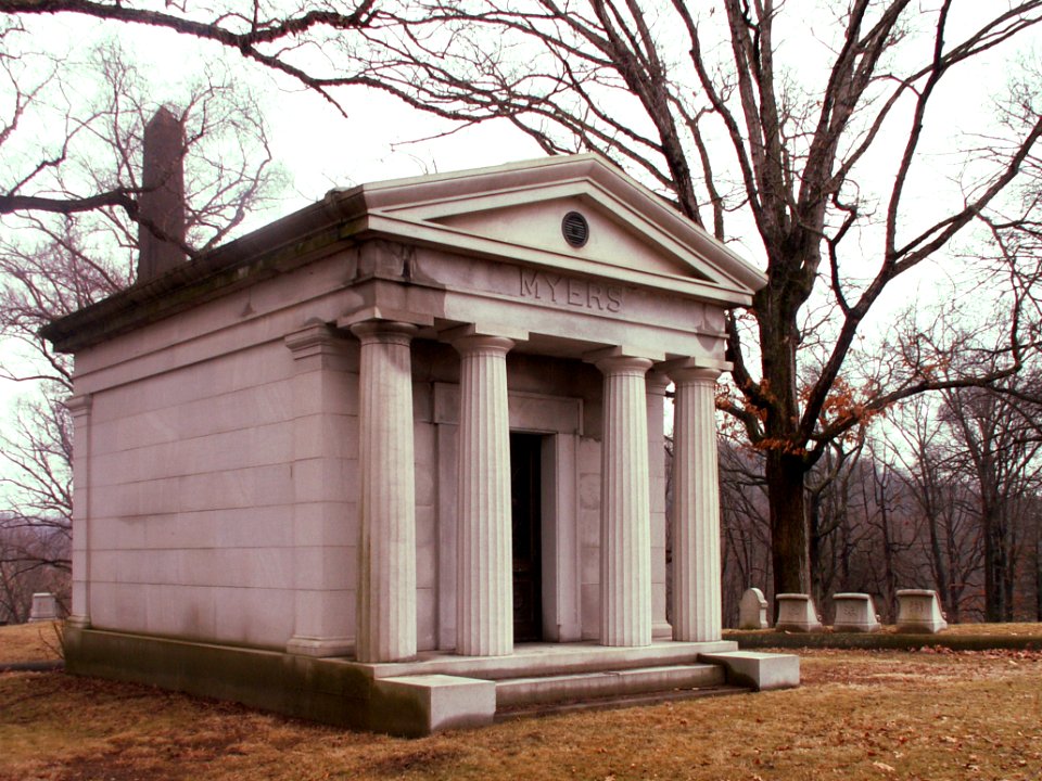 Myers mausoleum (about 1896), Allegheny Cemetery, 2015-03-11, 01