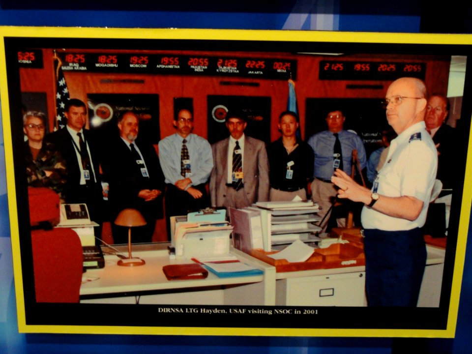 National Security Operations Center photograph, 2001, with Gen. Michael Hayden - National Cryptologic Museum - DSC07662