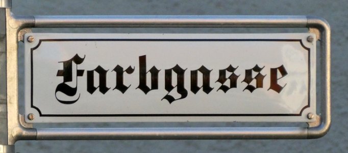 Nördlingen, Straßenschild Farbgasse, 1