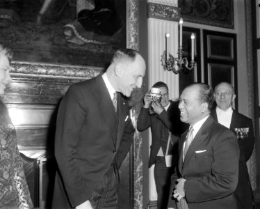 Nieuwjaarsreceptie van minister Luns en echtgenote in Treveszaal te Den Haag , d, Bestanddeelnr 916-0020