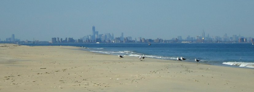 New York City skyline view from Sandy Hook beach NJ photo