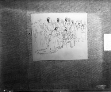 Voorstudie en ets van Charles Eyck, schilderij eedsaflegging kroningsschilderij, Bestanddeelnr 903-9124