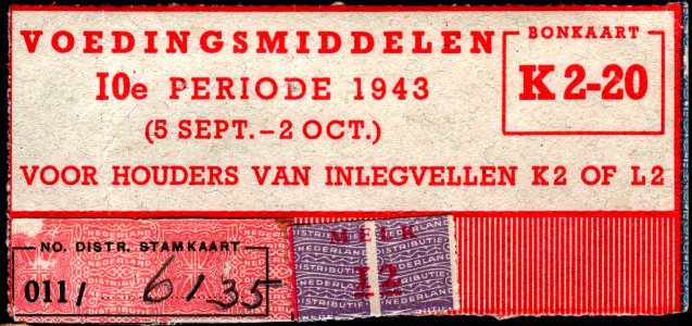 Voedingsmiddelen 10e periode 1943 distributiebonnen