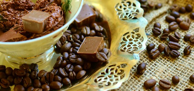 Coffee cup dessert chocolate pieces photo