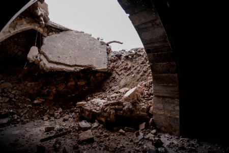 Views of a partially destroyed Aghawat Mosque in the old city of Mosul, in summer of 2019 after war with the Islamic State 05