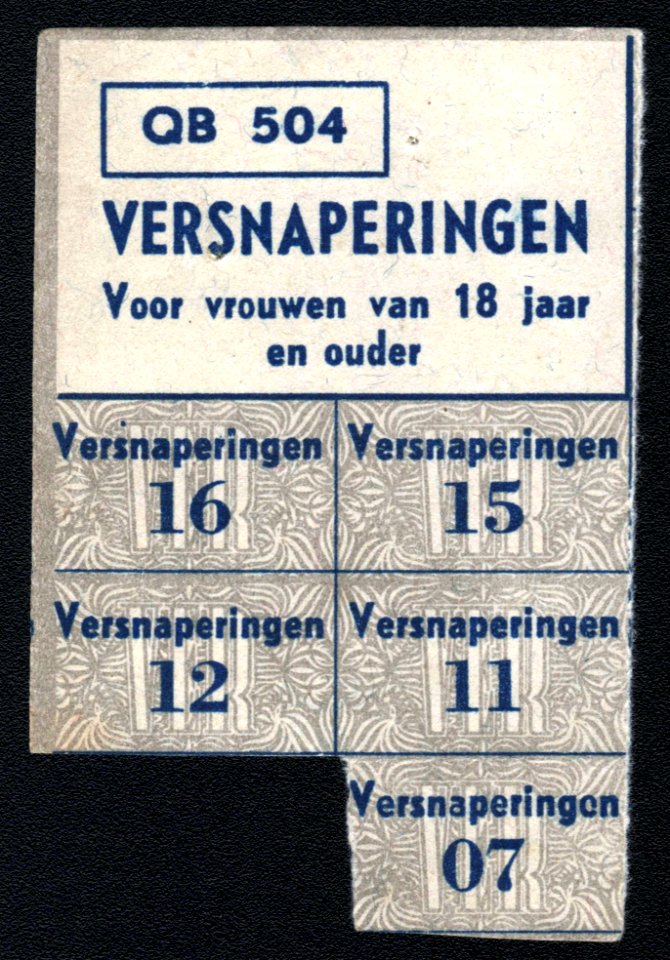 Versnaperingen voor Vrouwen van 18 jaar en ouder, QB 504 distributiebonnen