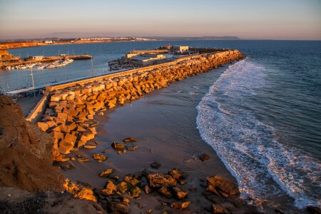 Beach sunset fishing port