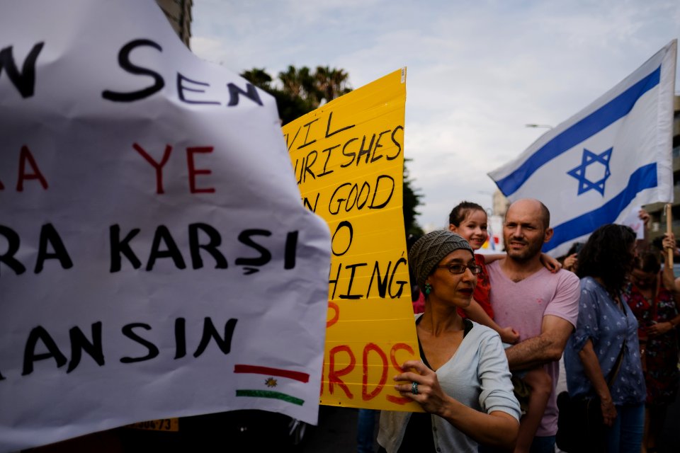 Views of the solidarity protest for Rojava organized by Kurdish Jews on October 15th 2019 in Tel Aviv, Israel 13