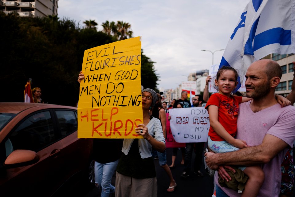 Views of the solidarity protest for Rojava organized by Kurdish Jews on October 15th 2019 in Tel Aviv, Israel 16