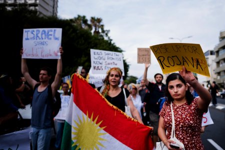 Views of the solidarity protest for Rojava organized by Kurdish Jews on October 15th 2019 in Tel Aviv, Israel 08