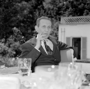 Walter Mehring zittend op een terras, Bestanddeelnr 254-5053