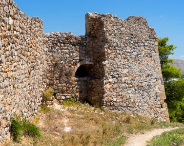 Wall structure from outside, Karababa castle, Chalkida, Greece photo