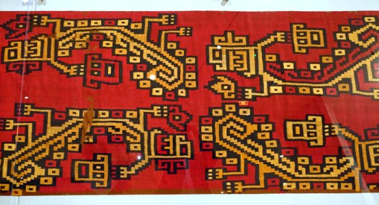 Wall hanging or mantle, Peru, South Coast, late Nasca style, c. 400-700 AD, camelid hair, view 2 - Textile Museum, George Washington University - DSC09741