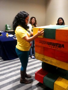 Wikimania 2015-Wednesday-Volunteers play Weasel-Jenga (9)