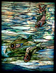 Window by Louis Comfort Tiffany, Tiffany Glass and Decorating Company, c. 1890, leaded glass - New Britain Museum of American Art - DSC09680