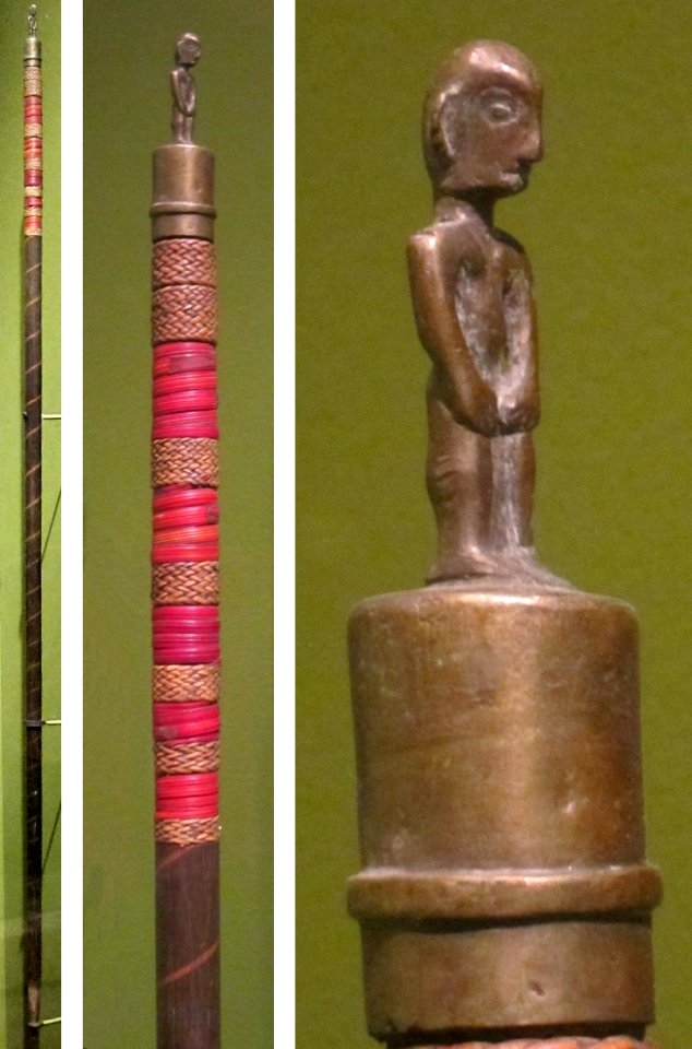 Staff of office from Bontoc, wood, plated fiber & brass, Honolulu Museum of Art