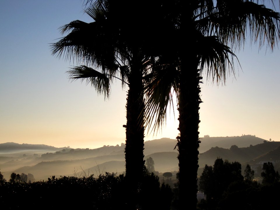 Sunrise over foggy hills, La Cala de Mijas, Spain